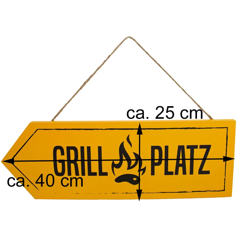 Riffelmacher Holz Dekoschild "Grillplatz" - Gelb | 08528 - Gartendekoration