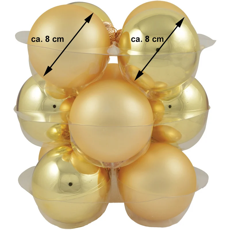 Riffelmacher Glas Weihnachtskugeln im Koffer 26270 | 14 Stück | Ø 8 cm - Gold