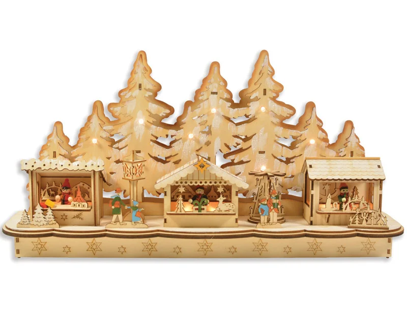 Riffelmacher Fensterleuchter Weihnachtsmarkt 48 x 25 cm 76367 | Natur - Holz Handwerkermarkt Weihnac