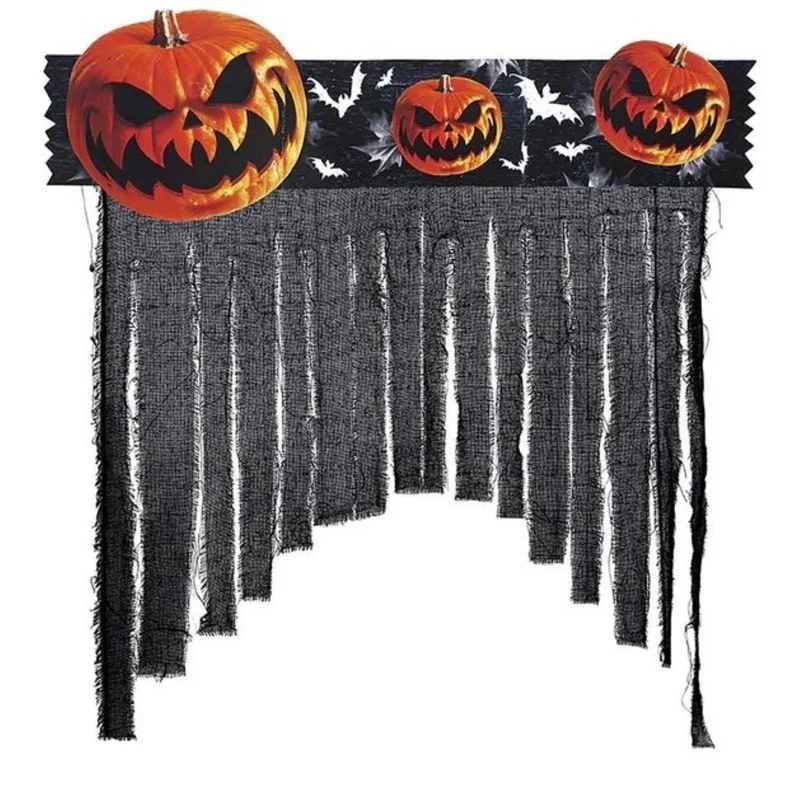 Halloween Türvorhang "Kürbisse" 90x30cm | Schwarz/Orange