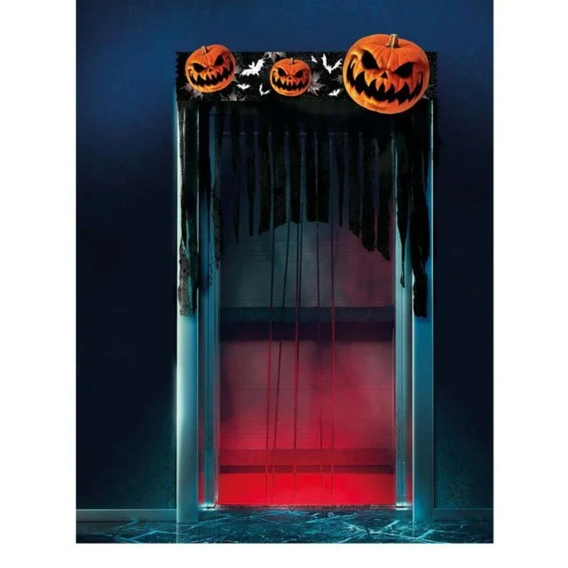 Halloween Türvorhang "Kürbisse" 90x30cm | Schwarz/Orange