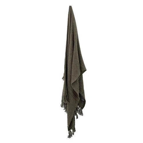 Bloomingville Plaid Decke ROCKO dunkelgrün 160x130 cm | Baumwolle