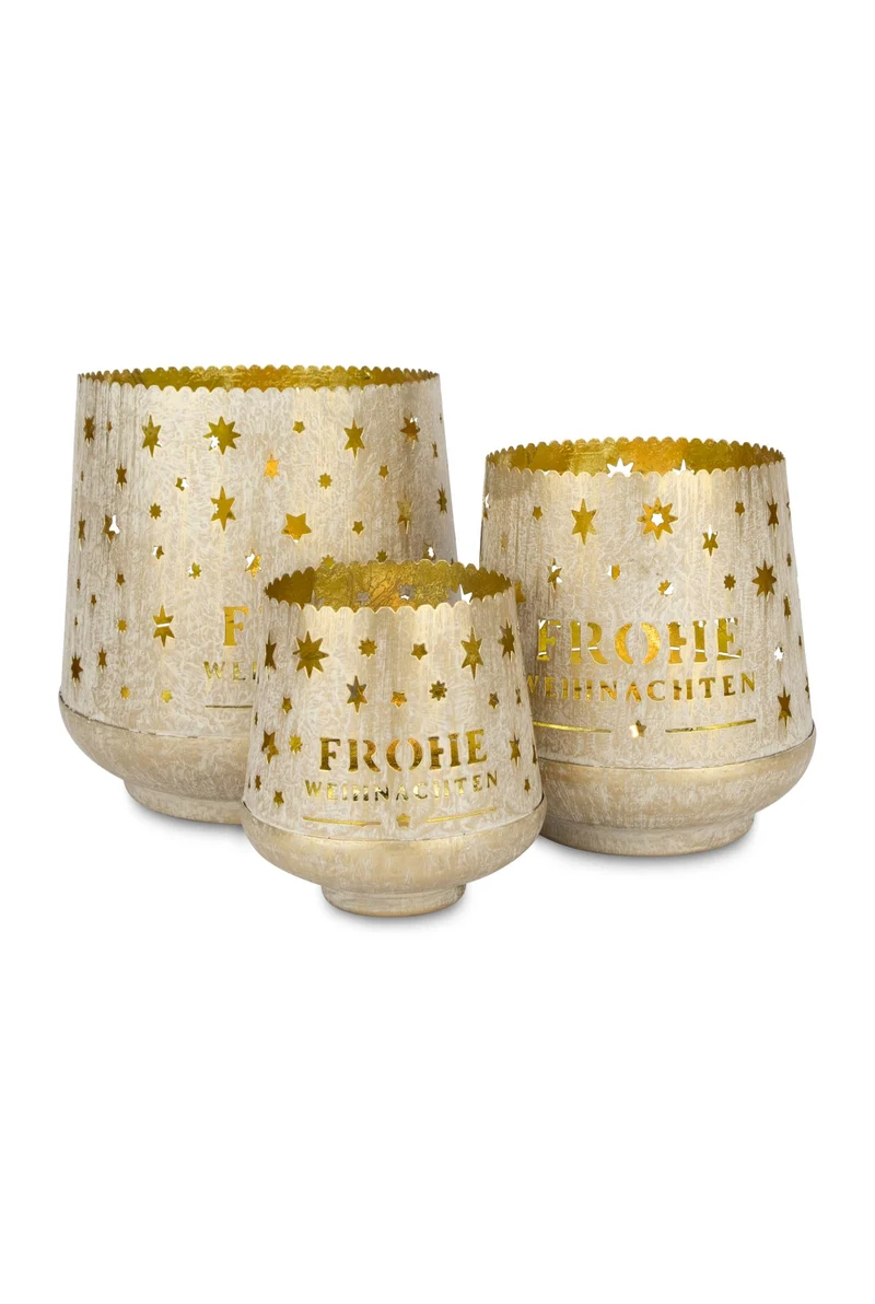 Lichter 3er Set Frohe Weihnachten | Beige Gold | Metall | Bis 16×16 cm | 13460