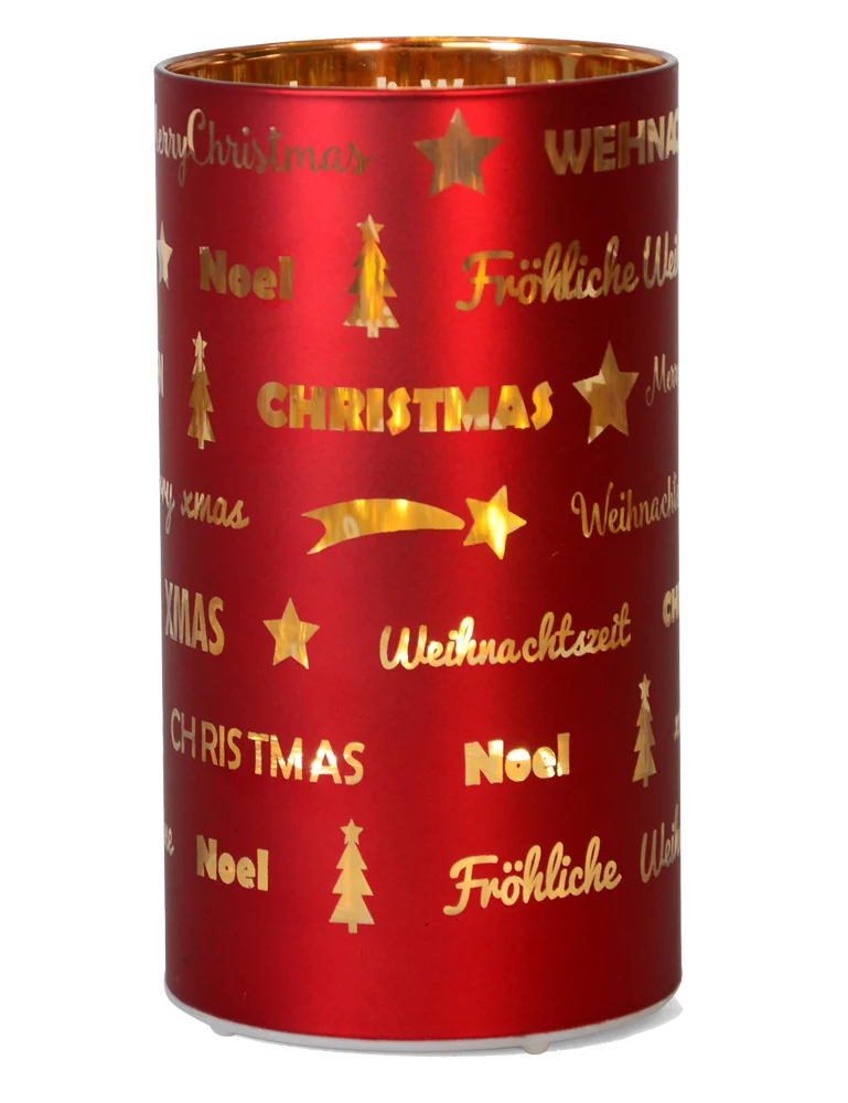 LED Windlicht Laterne Rot 16 cm | 27673 - Kerzenhalter Adventsdekoration