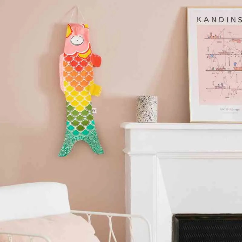 KOINOBORI RAINBOW ca. 70x25 cm Koi-Karpfen Windsack / Wanddeko Bio-Baumwolle