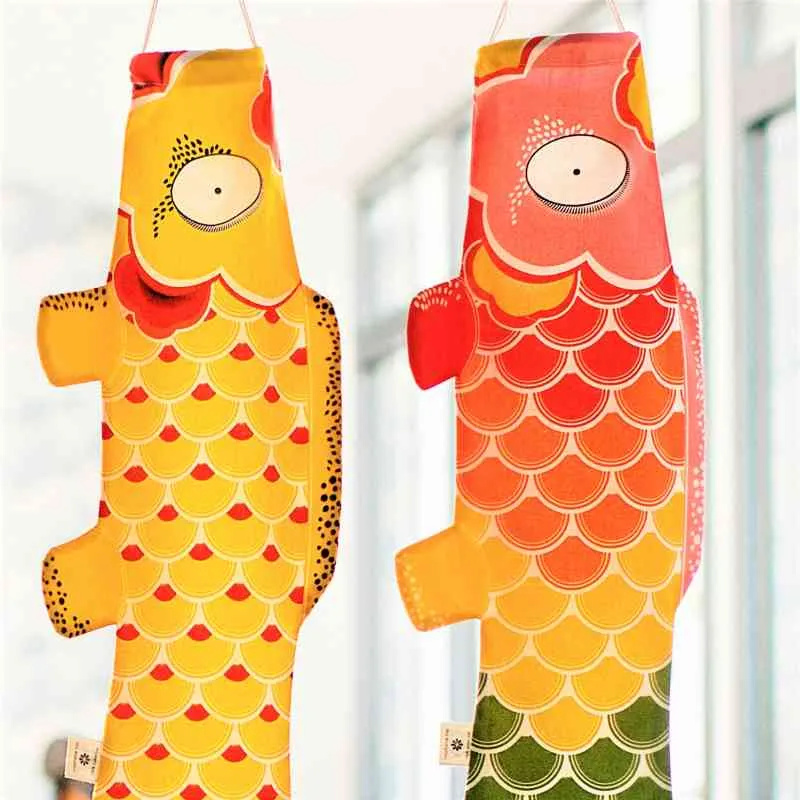 KOINOBORI RAINBOW ca. 70x25 cm Koi-Karpfen Windsack / Wanddeko Bio-Baumwolle
