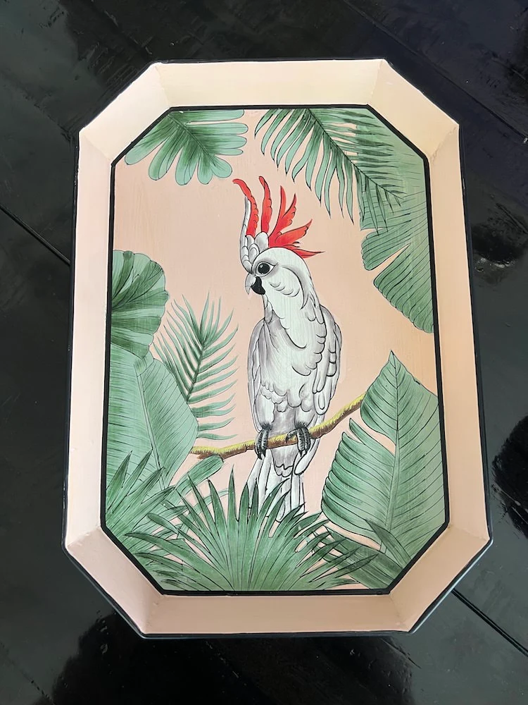 Tablett NYMPHENSITTICH, handbemalt 43x30cm