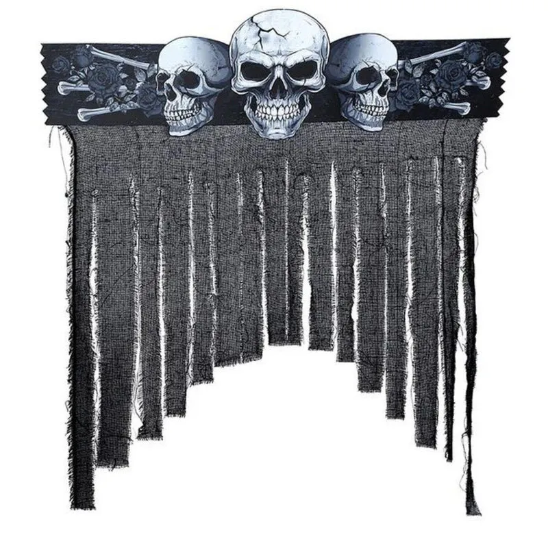 Halloween Türvorhang "Totenköpfe" 90x30cm | Schwarz/Weiß