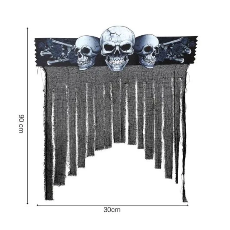 Halloween Türvorhang "Totenköpfe" 90x30cm | Schwarz/Weiß