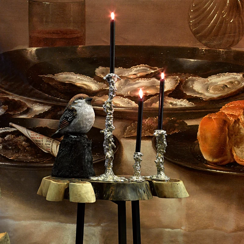 Kerzenleuchter DRIP XXL Candle Holder in silber, H50 cm