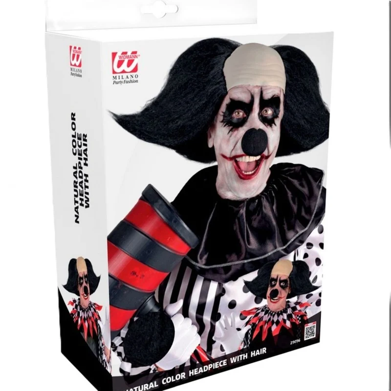 Herren Perücke "Killerclown mit Glatze und Haaren" | Schwarz