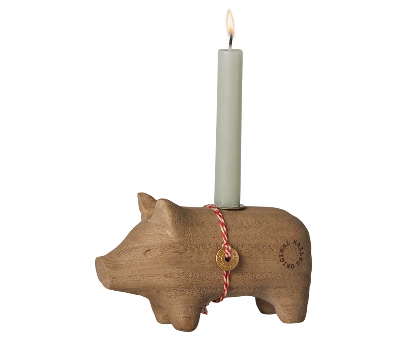 Maileg Kerzenhalter HOLZSCHWEIN natur ca. 12x4x7 cm Adventsdeko ☆ Glücksschwein