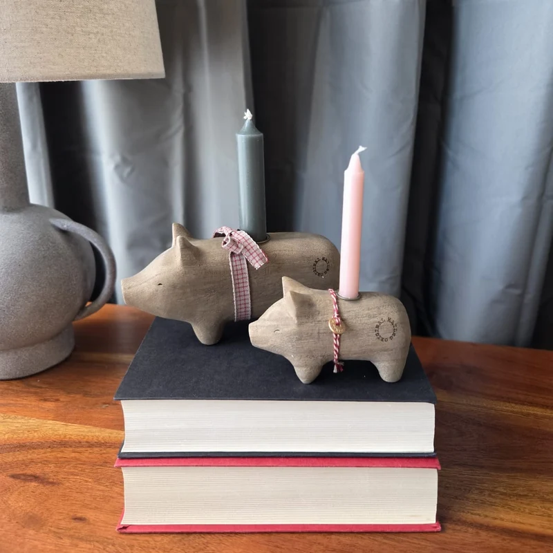 Maileg Kerzenhalter HOLZSCHWEIN natur ca. 12x4x7 cm Adventsdeko ☆ Glücksschwein