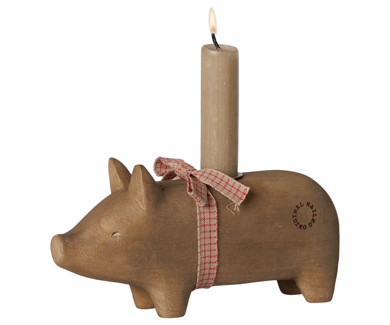 Maileg Kerzenhalter HOLZSCHWEIN natur ca. 18x5x9 cm Adventsdeko ☆ Glücksschwein