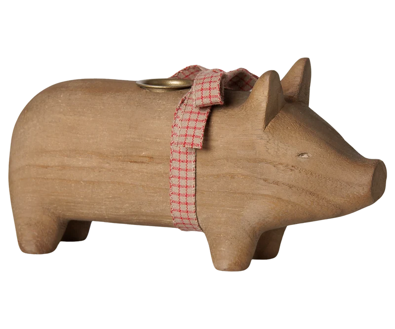 Maileg Kerzenhalter HOLZSCHWEIN natur ca. 18x5x9 cm Adventsdeko ☆ Glücksschwein