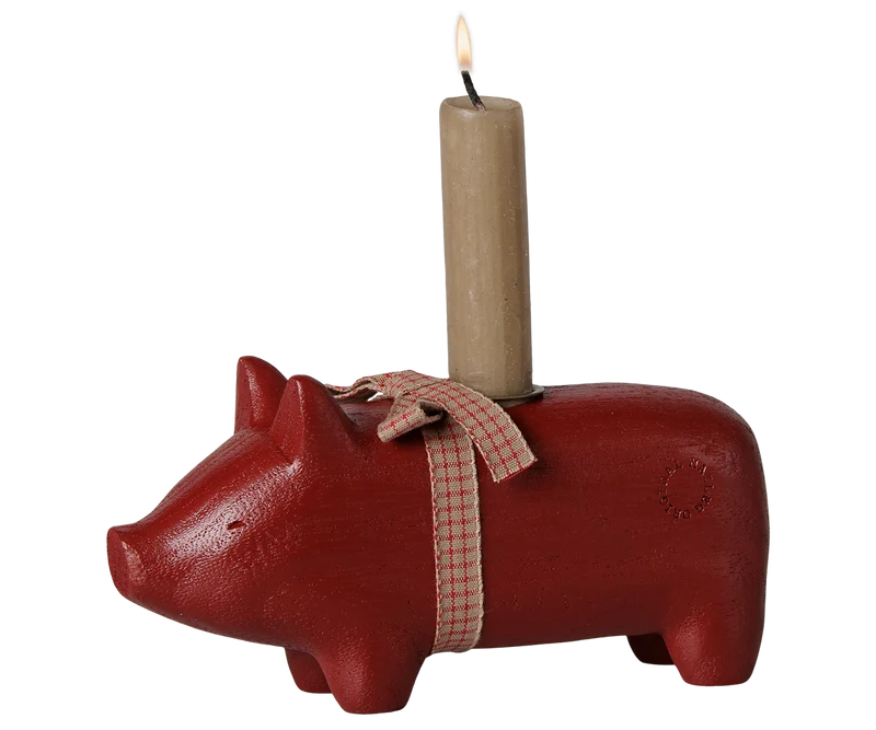 Maileg Kerzenhalter HOLZSCHWEIN rot ca. 18x5x9 cm Adventsdeko ☆ Glücksschwein