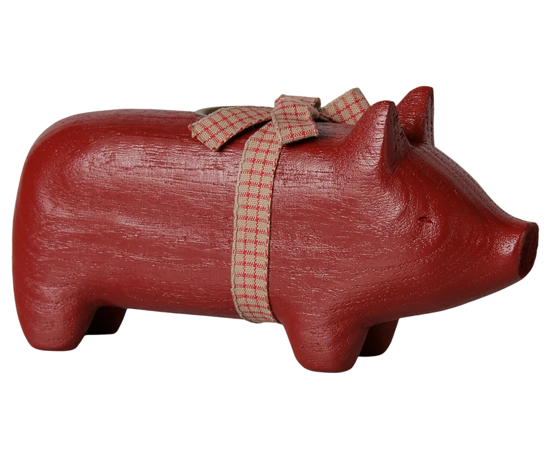 Maileg Kerzenhalter HOLZSCHWEIN rot ca. 18x5x9 cm Adventsdeko ☆ Glücksschwein