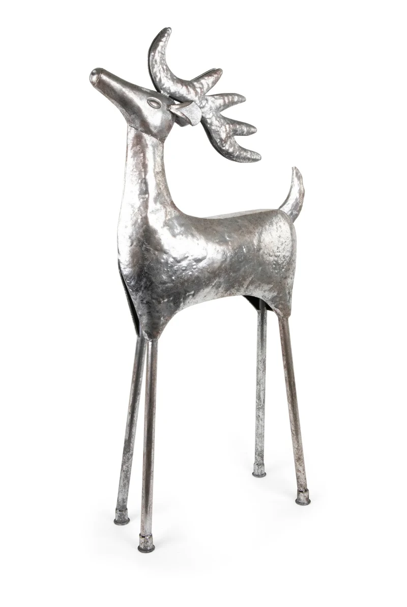 Riffelmacher Deko-Hirsch stehend | Silber Antik | 89 cm hoch | Aus Metall | Weihnachtsfigur elegant & stilvoll | 12588