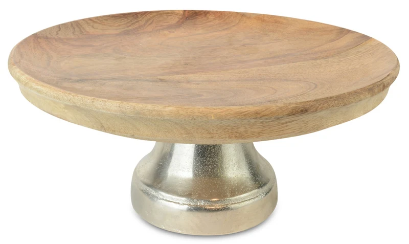 Riffelmacher Dekoteller mit Metallfuß 70349 - Schale aus Mangoholz - Natur Silber 30x13cm