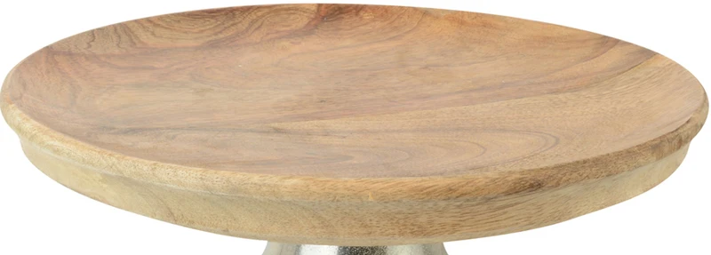 Riffelmacher Dekoteller mit Metallfuß 70349 - Schale aus Mangoholz - Natur Silber 30x13cm