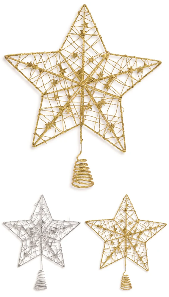 Riffelmacher Christbaumspitze Metall Stern 24cm | Silber Gold Glitzernd 17840