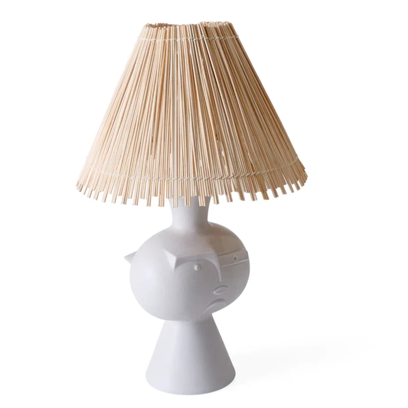 Tischleuchte METROPOLIS, weiß/Rattan von Jonathan Adler