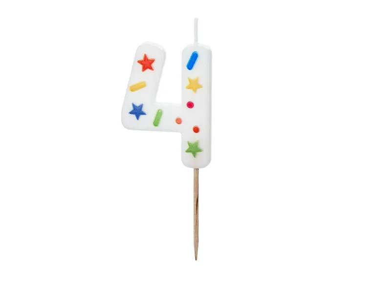 Zahlenkerze 5,5 cm Weiß Konfetti #4