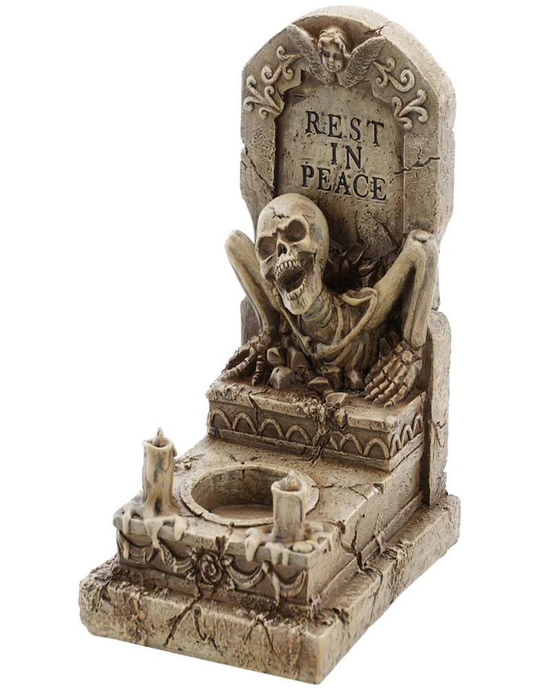 Kerzenhalter Totenkopf Halloween Dekoration "Rest in Peace" | 18 cm