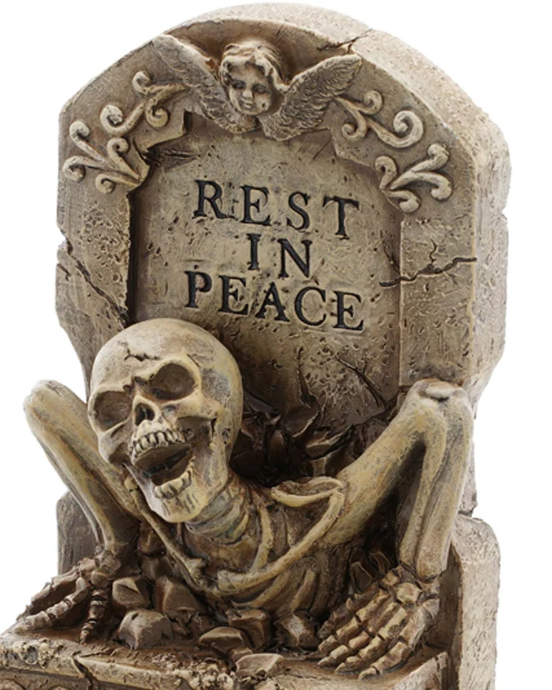 Kerzenhalter Totenkopf Halloween Dekoration "Rest in Peace" | 18 cm