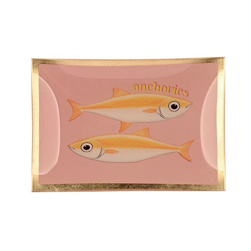 Glasteller ANCHOVIES rosa, gold 10x14 cm