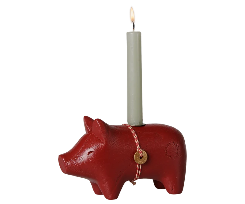 Maileg Kerzenhalter HOLZSCHWEIN rot ca. 12x4x7 cm Adventsdeko ☆ Glücksschwein