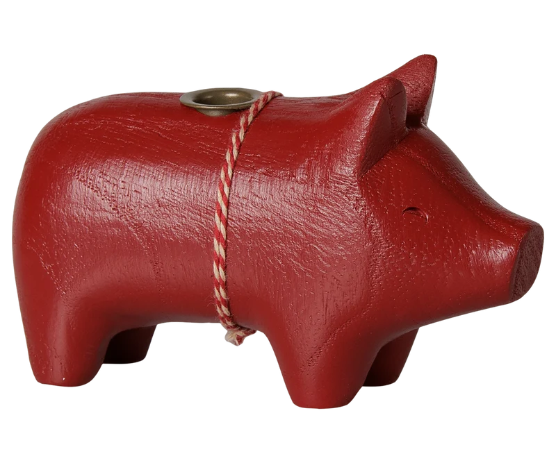 Maileg Kerzenhalter HOLZSCHWEIN rot ca. 12x4x7 cm Adventsdeko ☆ Glücksschwein