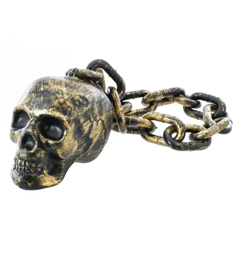 Halloween Kunststoffkette mit goldenem Totenkopf | 55 cm