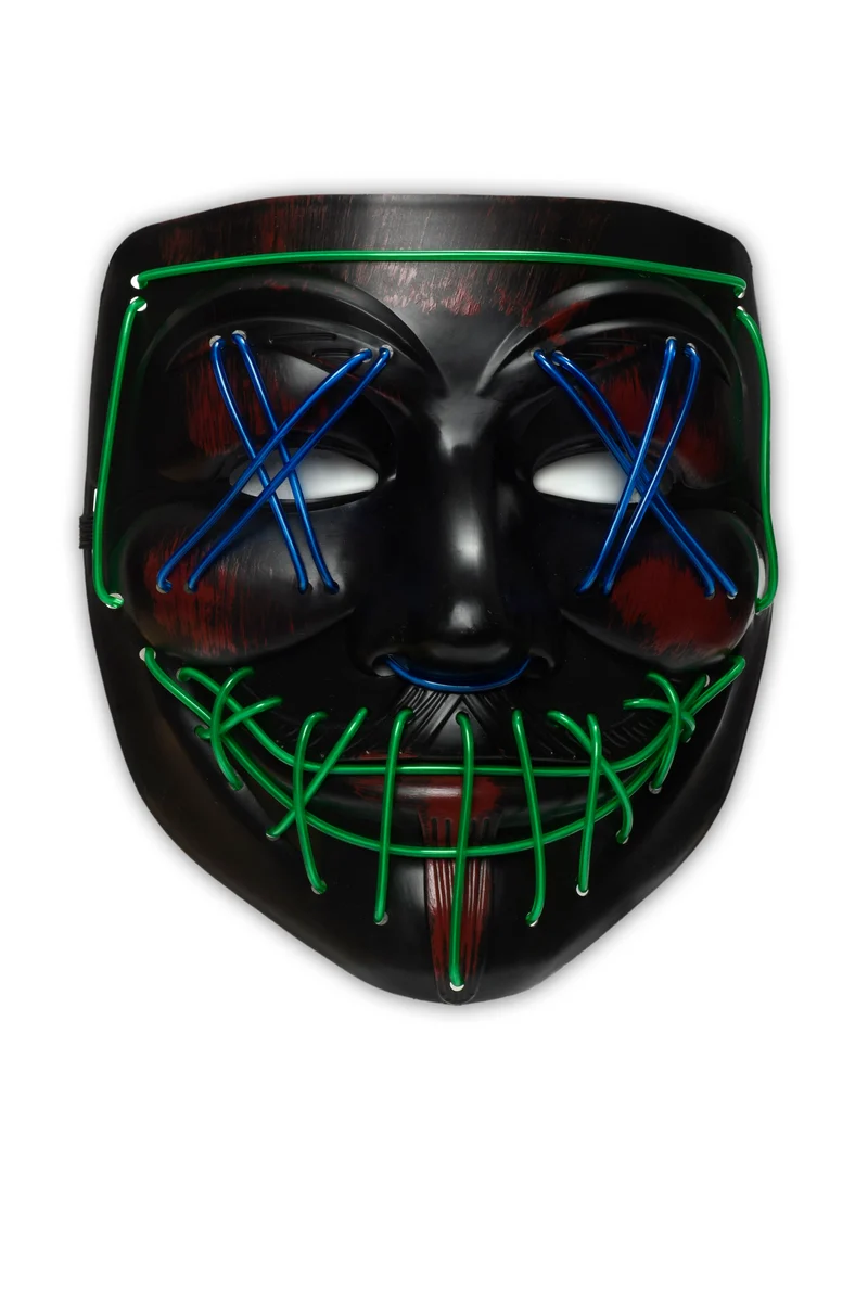LED Maske mit Neon Schnüren | Schwarz
