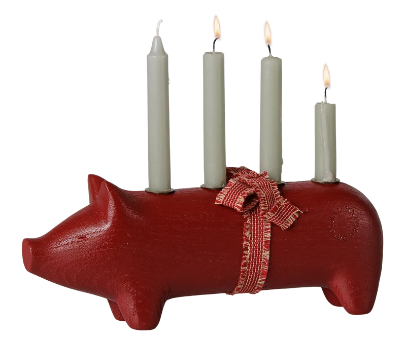Maileg Holzkerzenhalter ADVENT-SCHWEIN rot für 4 Kerzen ca. 23x9,5 cm ☆ Adventsdeko