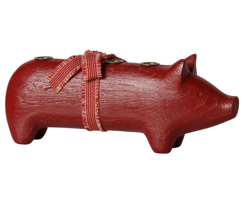 Maileg Holzkerzenhalter ADVENT-SCHWEIN rot für 4 Kerzen ca. 23x9,5 cm ☆ Adventsdeko