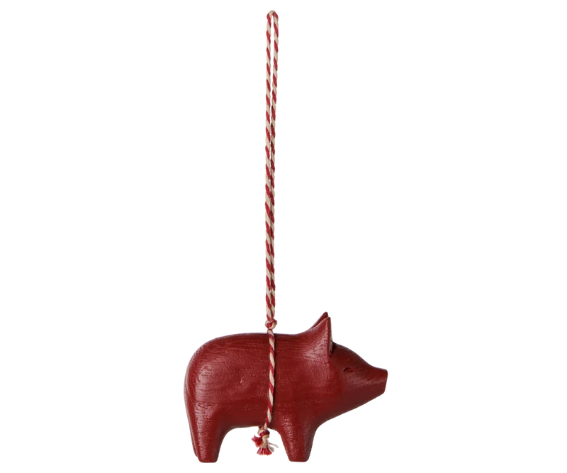 Maileg HOLZORNAMENT Schwein ca. 6,5x5 cm Anhänger rot Adventsdeko Glücksbringer