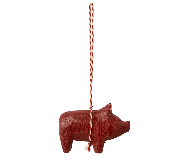 Maileg HOLZORNAMENT Schwein ca. 6,5x5 cm Anhänger rot Adventsdeko Glücksbringer