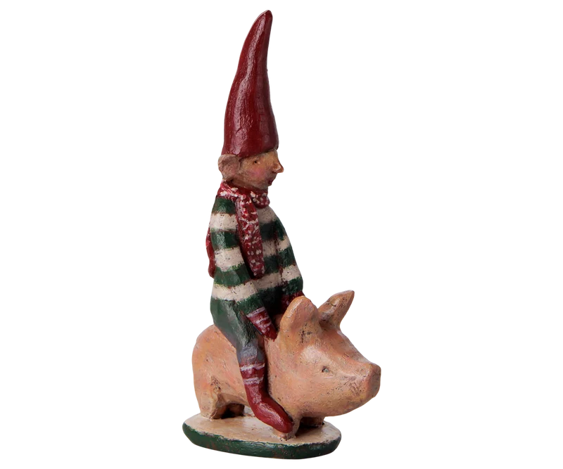 Maileg PETIT NOEL No. 27 ca. 12 cm Wichtel auf Schwein Weihnachtsdeko | Sammlerstück