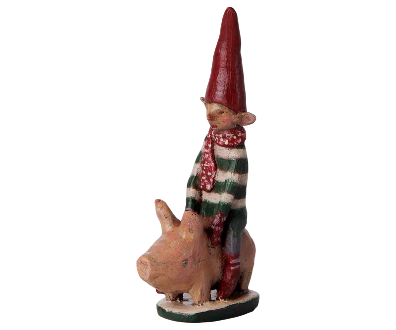 Maileg PETIT NOEL No. 27 ca. 12 cm Wichtel auf Schwein Weihnachtsdeko | Sammlerstück
