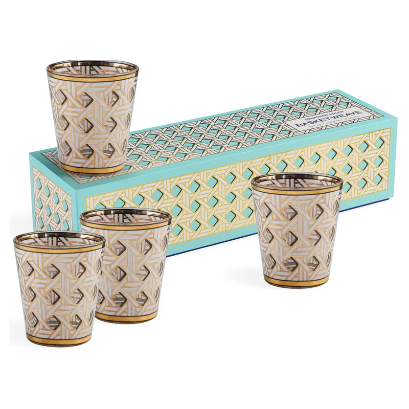 Trinkgläser 4er-Set 'BASKETWEAVE GLASSWARE SET' gold