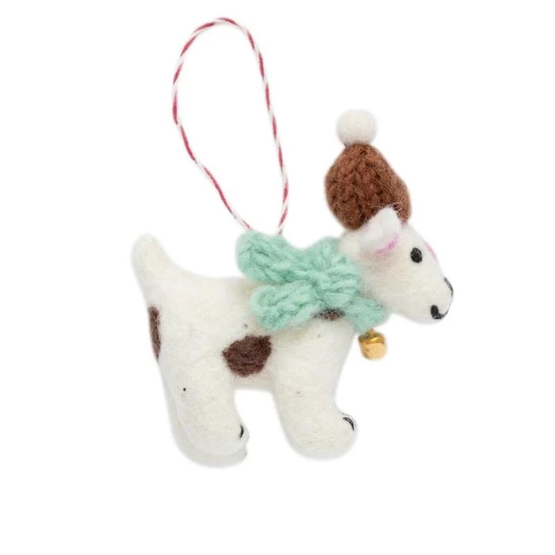 Filzanhänger HUND mit Mütze + Schal ☆ aus Lammwolle ca. 9x8,5 cm Dekoanhänger