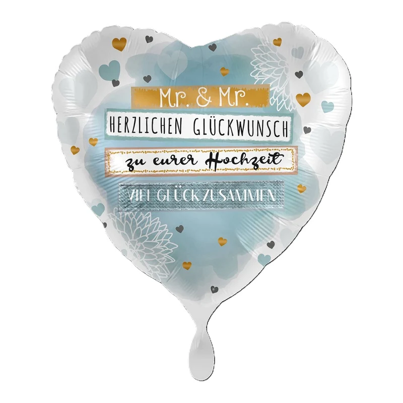 18"/Ø43cm Herz Folienballon "Mr. & Mr. Glückwunsch"