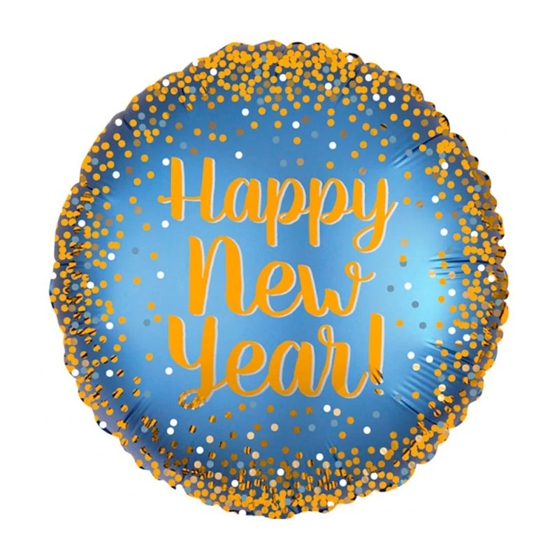 18"/Ø43cm Folienballon "Happy New Year" Dots Gold Satin