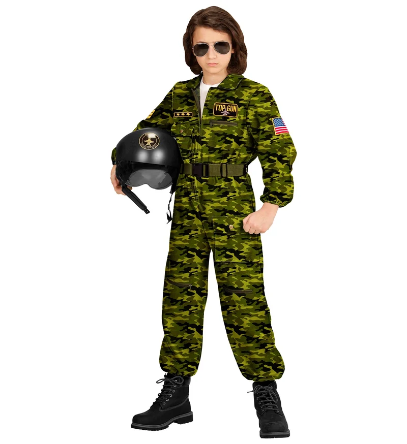 "Kampfjet Pilot" Kostüm für Jungen - Flieger Overall | Camouflage