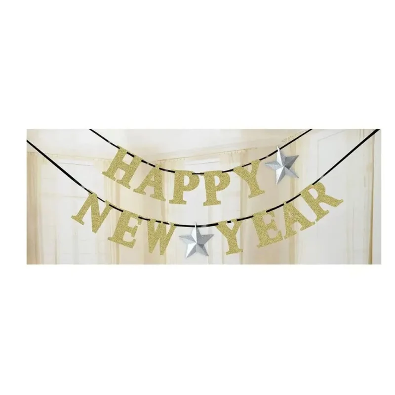 Buchstabengirlande "Happy New Year" | Gold Silber 360x12,7 cm