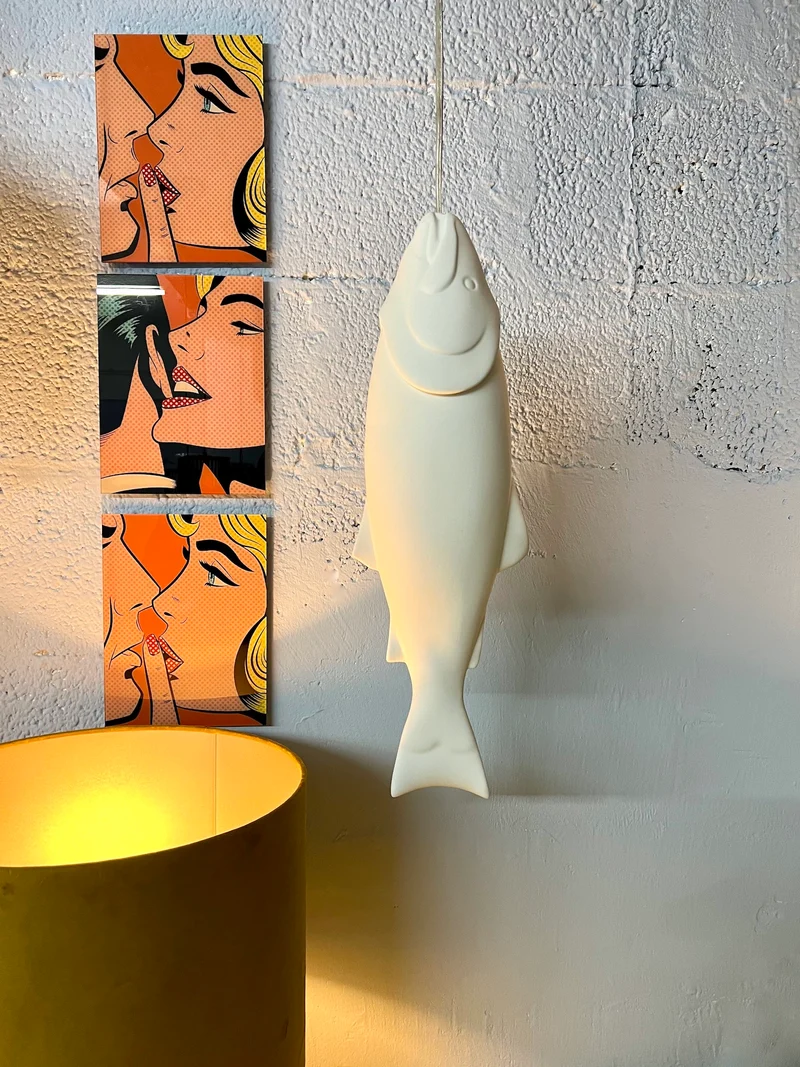 dekorative Lampe MYKISS FISH matt weiß L57