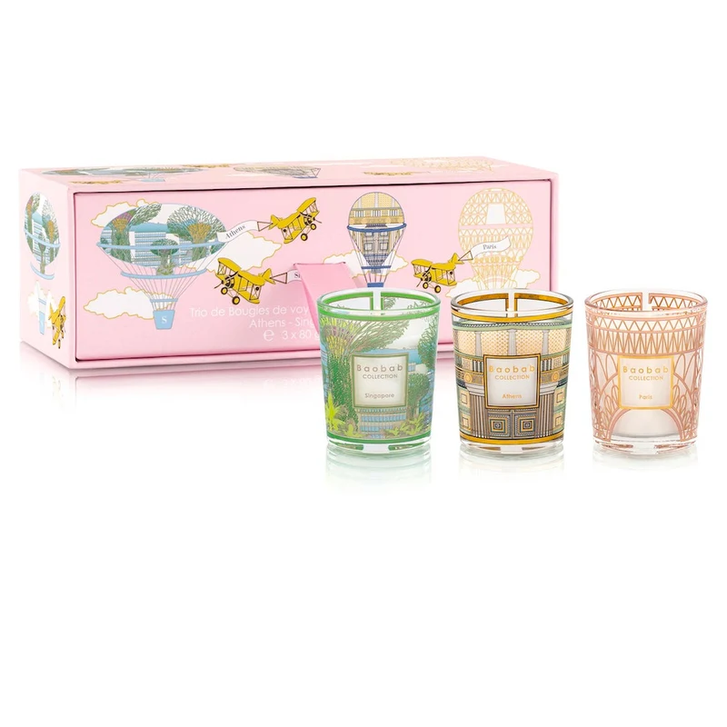 Baobab Duftkerzen 'Trio Travel Candles' Singapore-Athens-Paris