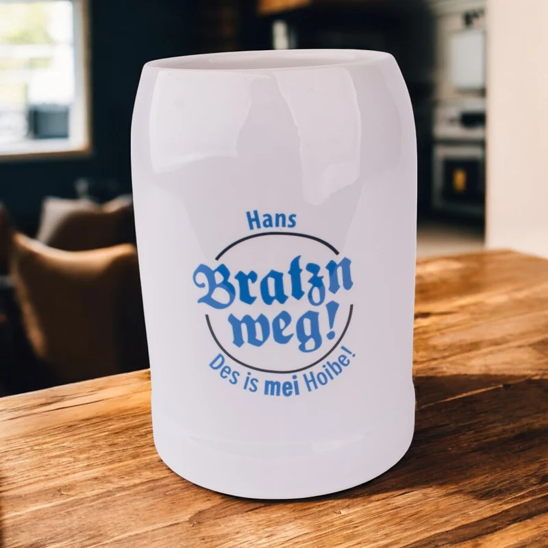 Bierkrug "Bratzn weg!" mit Wunschname