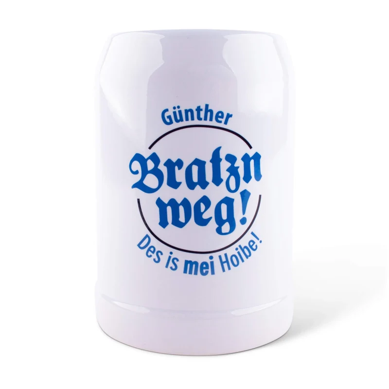Bierkrug "Bratzn weg!" mit Wunschname